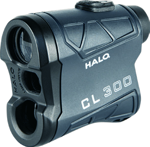 Halo 300 Rangefinder Compact, fast-focus rangefinder with 6× magnification, 1,000 yard range, ± 1 yard accuracy, scan mode, water-resistant housing.